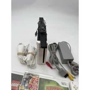 Nintendo Wii Bundle RVL001 Cube -Power Supply- Sensor- Nunchucks+4 Games TESTED